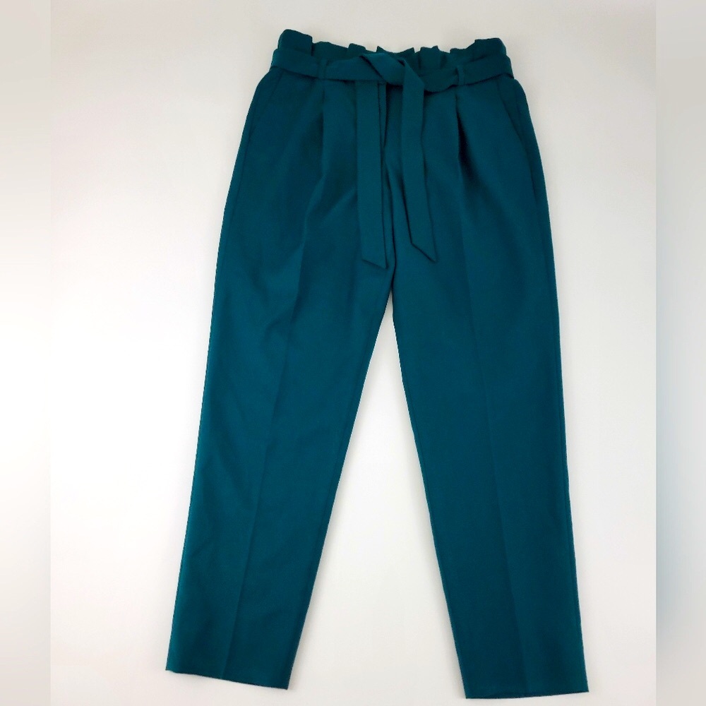 J. Crew Green Paperbag Waist Rise 11" Pants